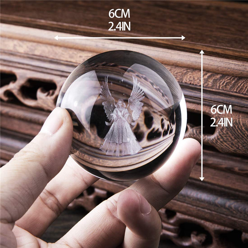 [Australia - AusPower] - 3D Angel Figurines Full Sphere Crystal Ball Laser Engraved Paperweight Home Art Decor Crafts(Clear) 