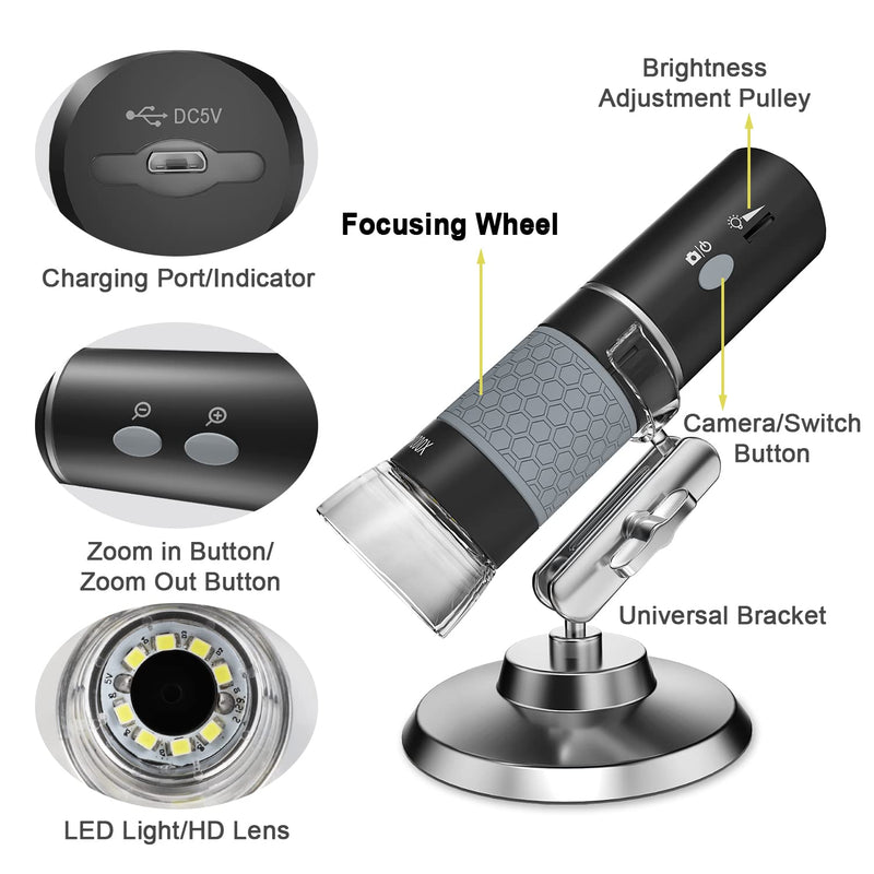 [Australia - AusPower] - Bysameyee 4K 3840x2160P Wireless Digital Microscope, Handheld HD USB Microscope Inspection Camera Endoscope 40x-1000x Magnification, Compatible with iPhone iPad Android Phone Tablet Windows Mac PC 