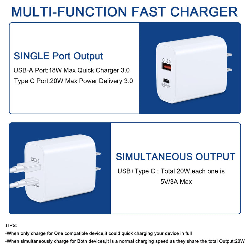 [Australia - AusPower] - 2Pack 20W USB C Wall Charger Block Dual Port Plug QC3.0 Power Adapter PD Fast Charger Compatible with iPhone 13 12 Pro Max Mini 11 Xs XR X 8 Plus and More 