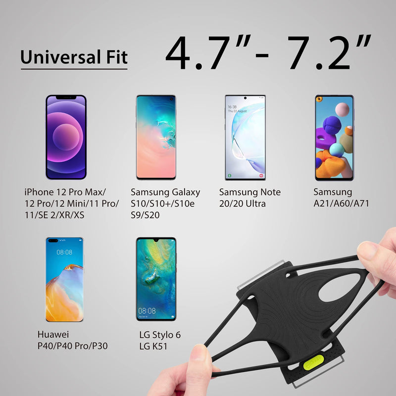 [Australia - AusPower] - Bone Run Tie 2 (2nd Gen) Phone Holder for Running Armband Universal Cell Phone Holder, Fits Phone Size 4.7-7.2 Inches for iPhone 13 12 11 Pro Max XS XR X Samsung Galaxy ( Black/ Arm 9.8-15.7") Arm Size 9.8-14 inches / 25-35.5 cm 