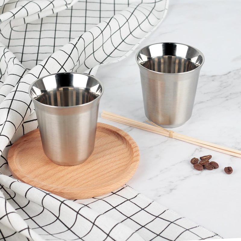 [Australia - AusPower] - 80ml Stainless Steel Espresso Cups Set - 2 Pack Double Wall 304 Stainless Steel Demitasse Cups 2.7oz By RECAPS 2 Count (Pack of 1) 