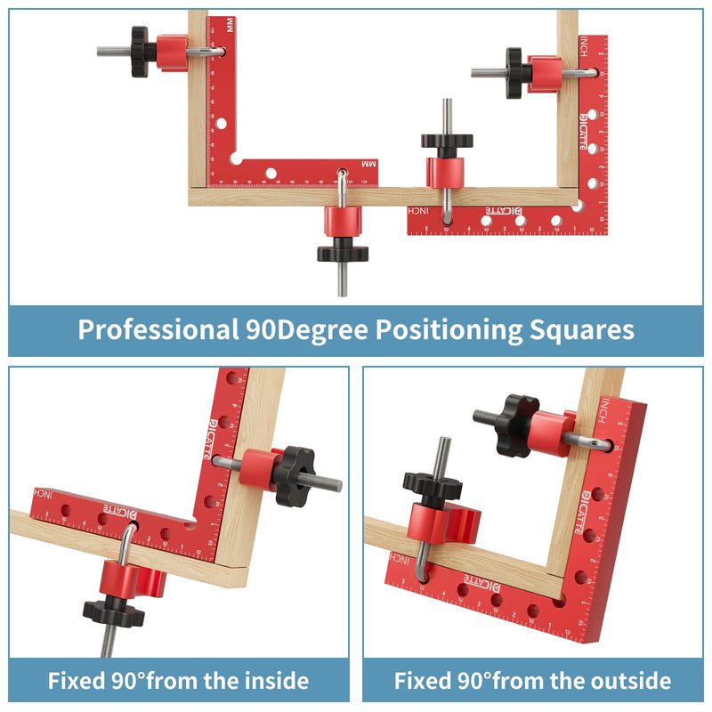 [Australia - AusPower] - DICATTE 90 Degree Positioning Square Right Angle Clamp( 5.5" +4.7") Aluminum Alloy Woodworking Carpenter Tool,4 Pcs Right Angle Clamps With 4 Clamps ,For Picture Frame Box Cabinets Drawers (RED) Red 