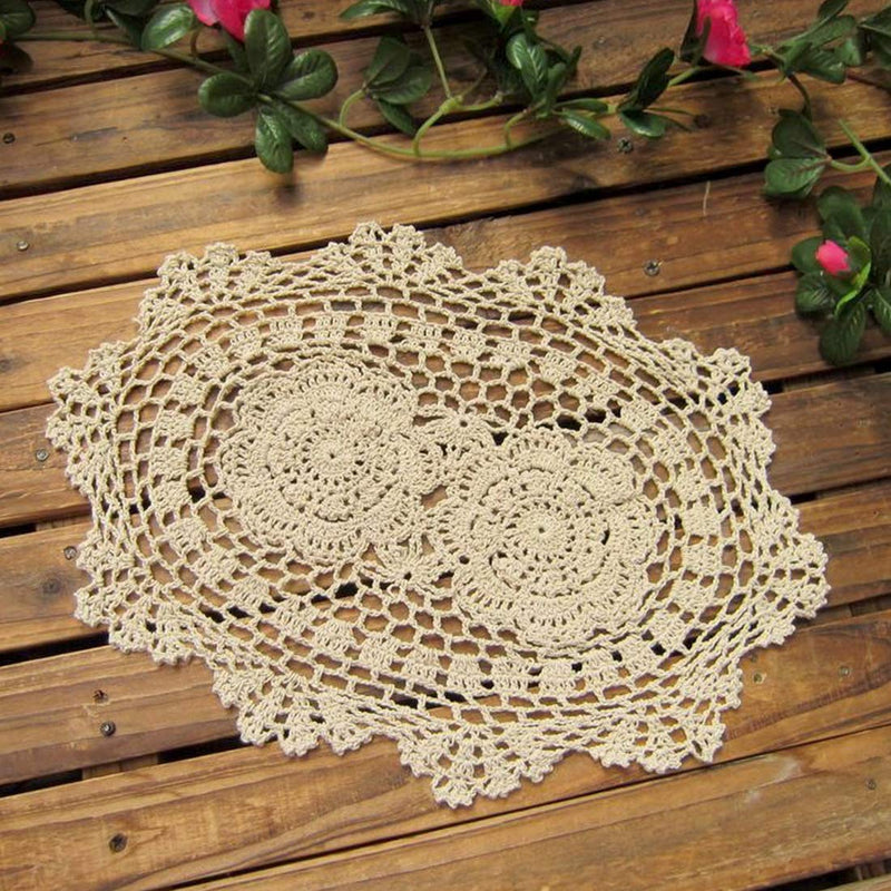 [Australia - AusPower] - kilofly Crochet Cotton Lace Placemats Doilies 4pc, Oval, Beige, 10 x 14 inch 