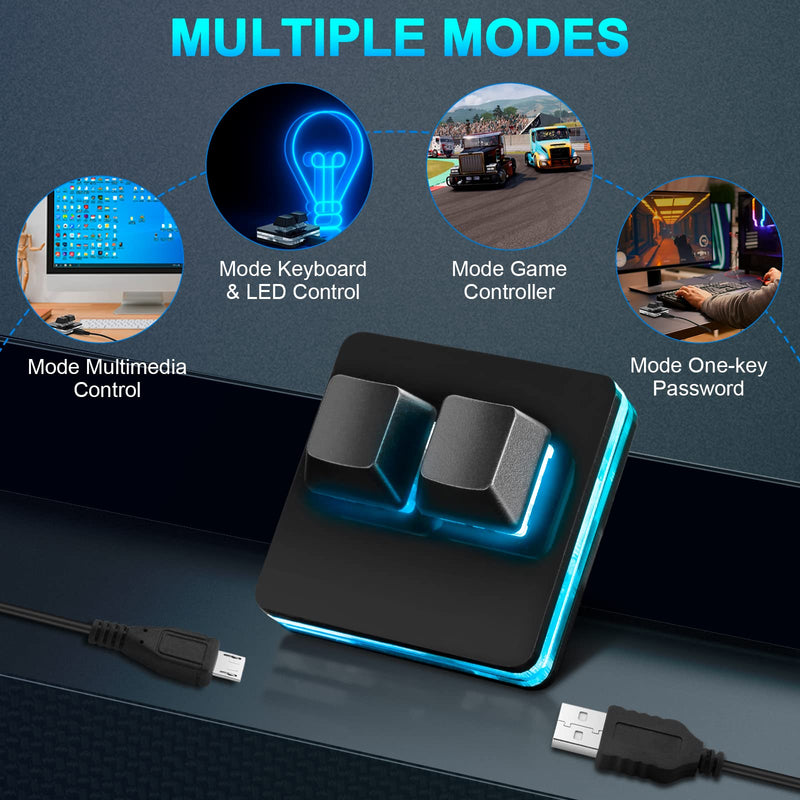 [Australia - AusPower] - Ecarke Black 2-Key Gaming Keyboard USB Mini 2-Key Keyboard Mechanical Gaming PC Keyboards, Programming Macro with Software OSU HID Standard Keyboard(Upgrade Cherry Shaft & RGB LED) 