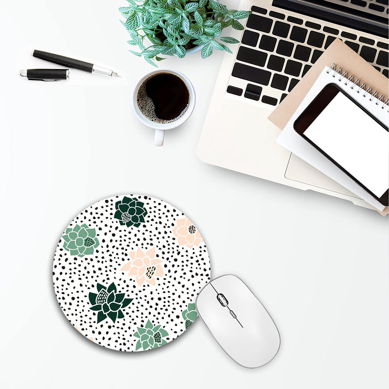 [Australia - AusPower] - HUOCAIREN Polka Dot Print Mouse Pad, Succulents Hand Drawn Mouse Pads, Cute Round Mousepad for Laptop Computer Office, Desk Accessories, Gift for Her, 7.9 x 7.9 Inch - Pink/Green 