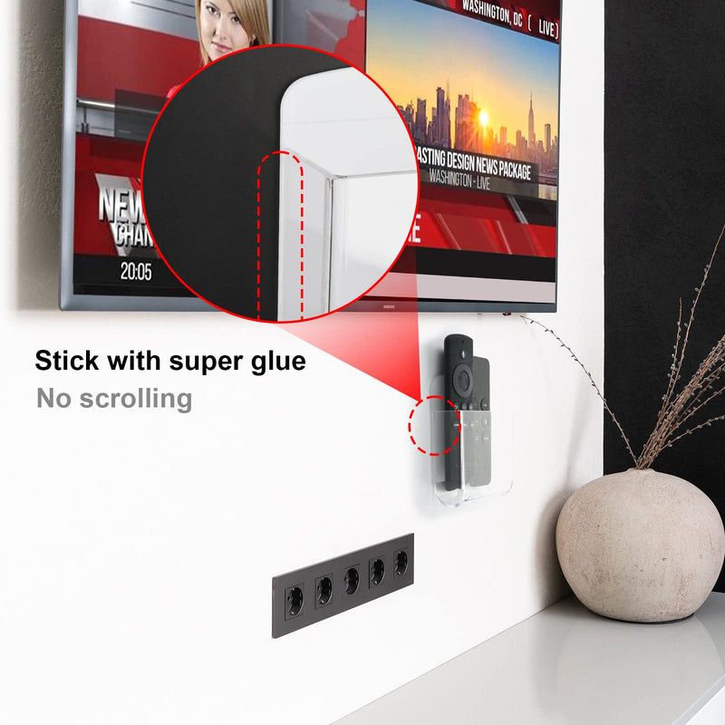 [Australia - AusPower] - Cosmos Pack of 2 Acrylic Remote Control Holder Adhesive Wall Mount Phone Holder Wall Mount Organizer Media Storage Box Phone Charging Storage Box for Home Office Living Room Bedroom (Transparent) Transparent Clear 