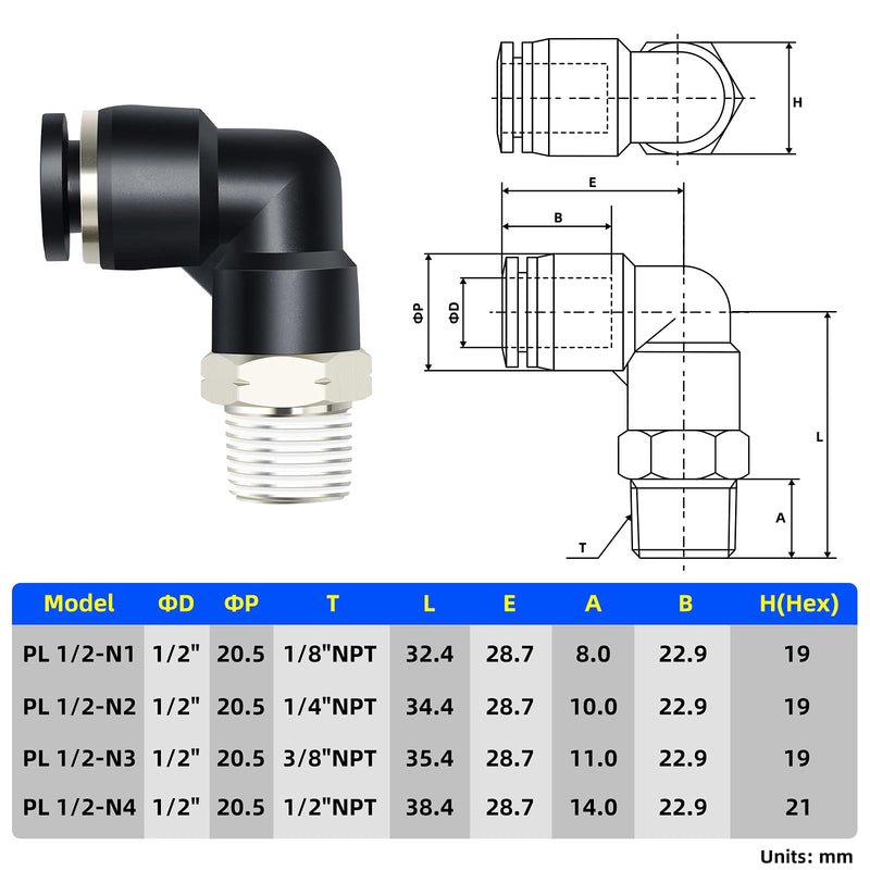 [Australia - AusPower] - TAILONZ PNEUMATIC Elbow and Straight Combination 1/2 Inch Tube OD x 1/4 Inch NPT Thread Push to Connect Fittings PC-1/2-N2+PL-1/2-N2(Pack of 12) 1/2"OD x 1/4"NPT 