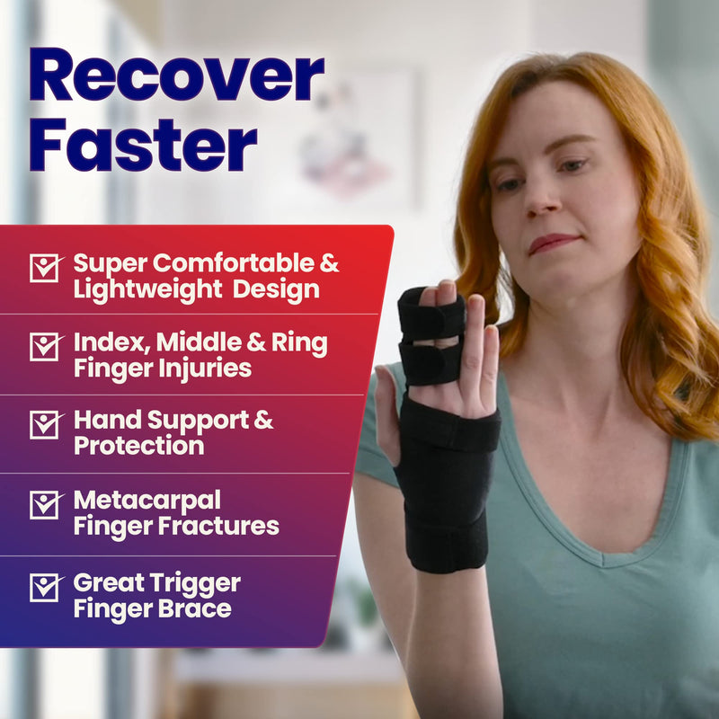 [Australia - AusPower] - Trigger Finger Splint Finger Brace – Supports Two or Three Fingers. Help Broken Fingers Hand Contractures, Arthritis, Tendonitis, Mallet Fingers or Hand Splint for Metacarpal Fractures (Right - S/Med) Small/Medium (Pack of 1) Right 