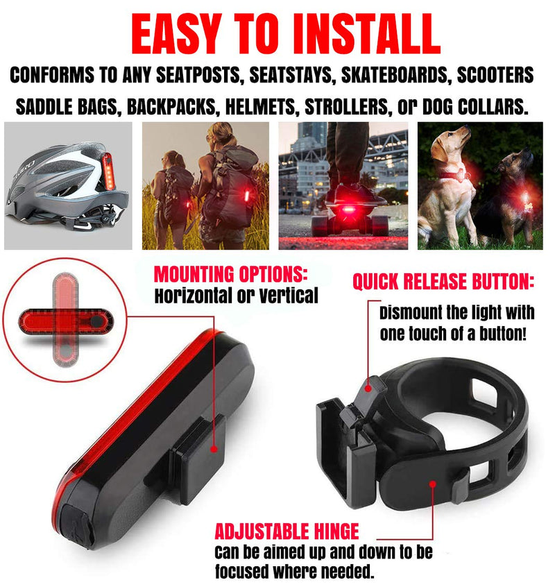 [Australia - AusPower] - BLITZU Bike Tail Lights 2 Pack, Cyborg 120T Bright Red LED Bicycle Rear Light, USB Rechargeable, Waterproof Helmet Light, Cycling Flashlight Safety Reflectors Accessories, Fits Adult & Kids MTB Bikes 