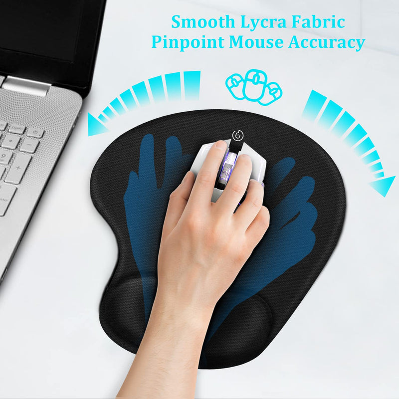 [Australia - AusPower] - Mouse Pad, SOQOOL 2 Pack Ergonomic Mouse Pads with Comfortable and Cooling Gel Wrist Rest Support and Lycra Cloth, Non-Slip PU Base for Easy Typing Pain Relief, Durable and Washable for Easy Cleaning Black-2P 