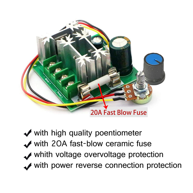 [Australia - AusPower] - Motor Speed Controller 6V-90V DC Motor Pump CCMHCN PWM Speed Controller 15A PLC DC Motor Speed Controller With Control Knob(2 PCS) 