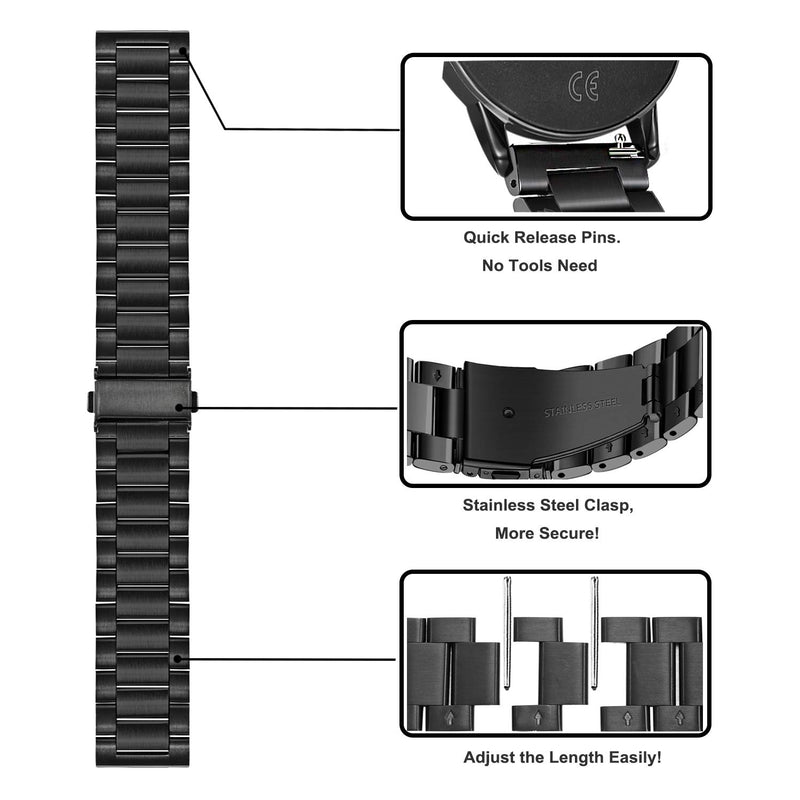 [Australia - AusPower] - Band Sets for Fossil Men's Gen 5 Carlyle / Garrett / Gen 6 44mm / Gen 5E 44mm Smart Watch, TRUMiRR 22mm Solid Stainless Steel Metal + Mesh Loop Strap Quick Release Watchband for Fossil Men's Gen 4 Explorist HR Black + Black 