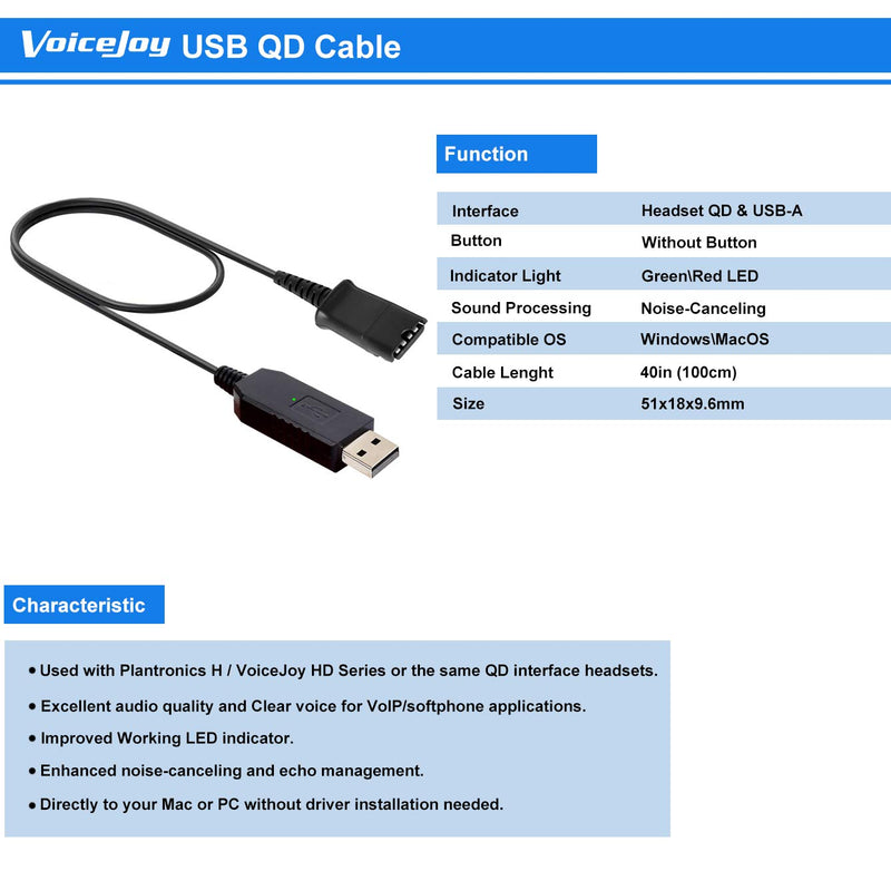 [Australia - AusPower] - VoiceJoy Call Center Headset Quick Disconnect QD Cable to USB Plug Adapter for Plantronics QD Connector to Any Computer Laptop USB Adapter 