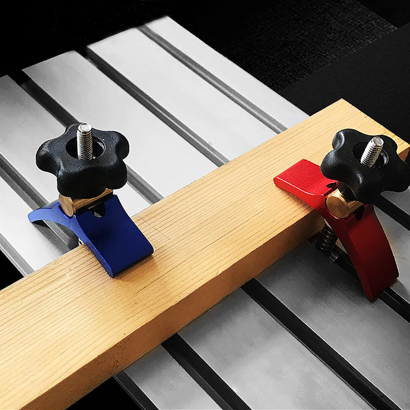 [Australia - AusPower] - 2pcs T-track Hold Down Clamps Aluminum Alloy for Woodworking Compatible with T-slot Worktable 3018 CNC Router Machines, FoxAlien 3018-SE (Red and Blue) 