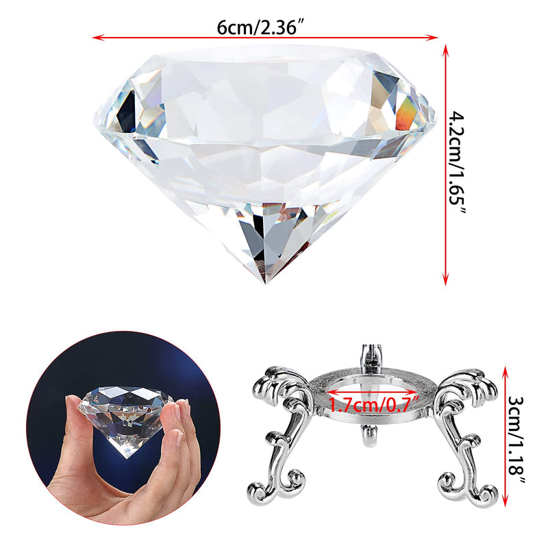 [Australia - AusPower] - OwnMy 60MM Crystal Diamond Paperweight with Metal Base Stand, Clear Diamond Shaped Crystal Jewel Paperweight Sparkling Glass Gem Centerpieces Decoration with Gift Box for Home Office Wedding Decor 