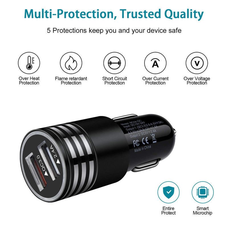 [Australia - AusPower] - Fast Car Charger for iPhone 13 12 SE 11 Pro Max/Mini/X/XS MAX/XR/8, Samsung Galaxy Note 21 S21 S20 S21+ A02s A72 A32 A71 A51 A21 A20 S10+,Quick Charging+2.4A Dual Cigarette Lighter USB Charger Adapter Black 