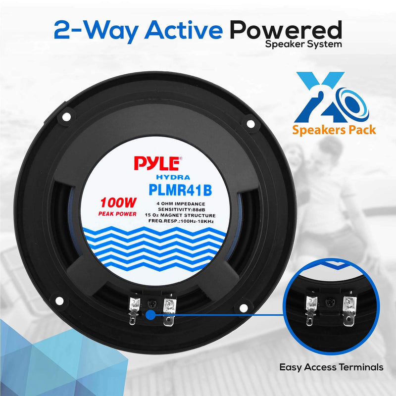 [Australia - AusPower] - 4 Inch Dual Marine Speakers - Waterproof and Weather Resistant Outdoor Audio Stereo Sound System with Polypropylene Cone, Cloth Surround and Low Profile Design - 1 Pair - PLMR41B (Black) Black Standard Packaging 