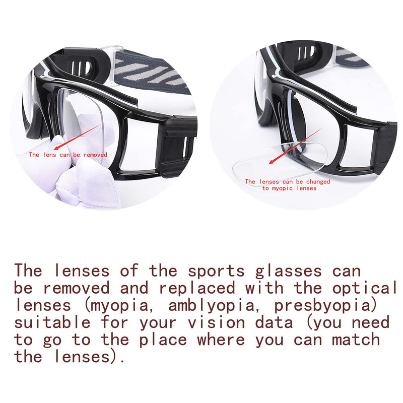 [Australia - AusPower] - Sports Goggles Glasses Men Racquetball Basketball Football Eyewear Protective Glasses Shock Collision Lens Replaceable Black Frame Black Pad 