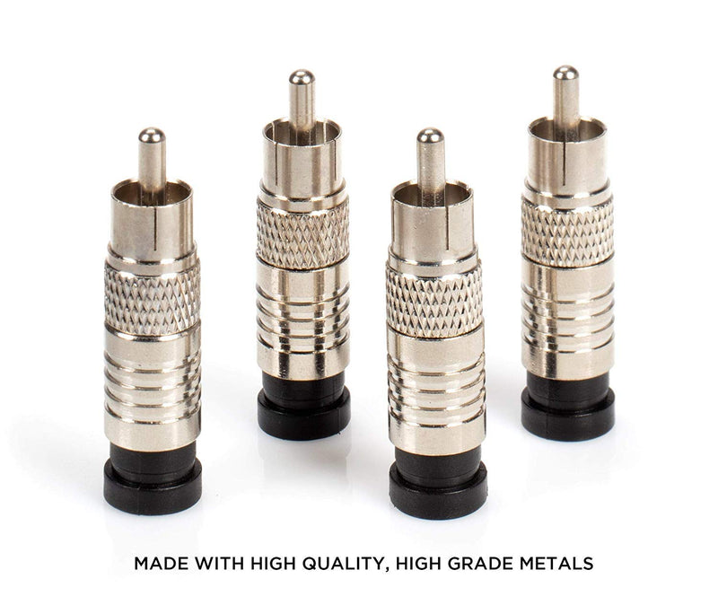 [Australia - AusPower] - RCA Compression Connectors - 10 Pack - RG-6 Coaxial Cable - Universal Male Connectors for RCA, Subwoofer, Composite, Component and Similar Cables Silver 
