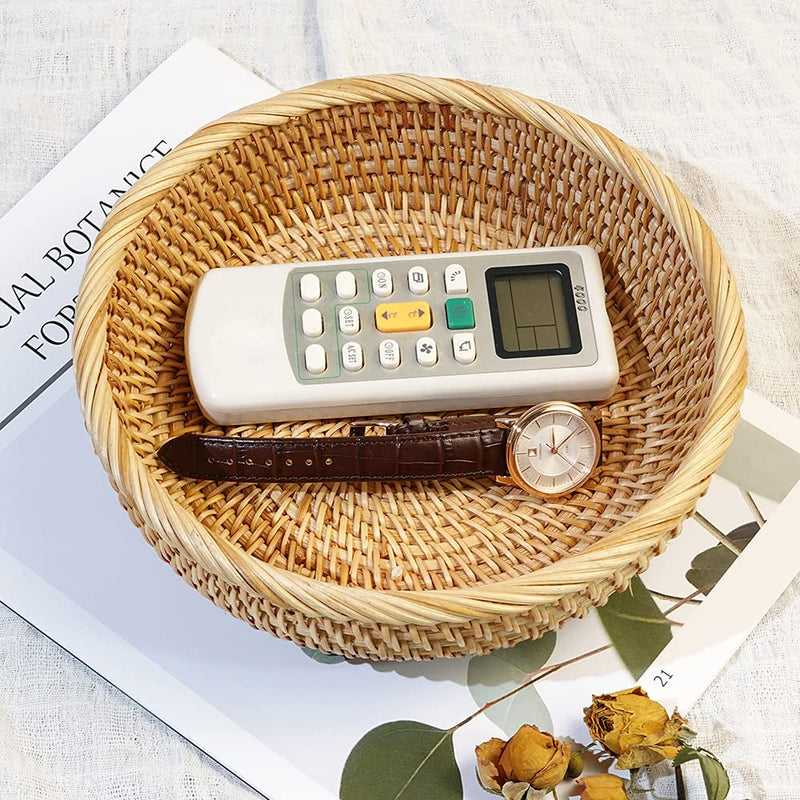 [Australia - AusPower] - Small Round Keys Storage Basket for Entryway Table Tabletop Wicker Catchall Organizer Woven Basket for Keys Wallet Remote Control Cards Crackers Fruit Candy Serving Basket 