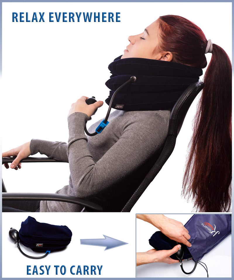 [Australia - AusPower] - Pinched Nerve Neck Stretcher Cervical Traction Device for Home Pain Treatment | Inflatable Spinal Decompression Collar Unit Muscle Strain Injury Relief | Herniated Disc Problems Remedy Kit (Blue) Blue 