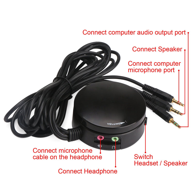 [Australia - AusPower] - DROK Computer Speakers Headset Audio Switch Converter Volume Control, Audio Controller Switchable Giant Volume Knob with 3.5mm Microphone Interface and 5 Feet Cable 