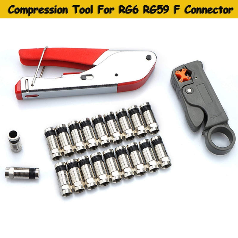 [Australia - AusPower] - Rpuomtz Coax Cable Crimper, Coaxial Compression Tool Kit Wire Stripper with 20pcs-Black F RG6 RG59 Connectors Black 
