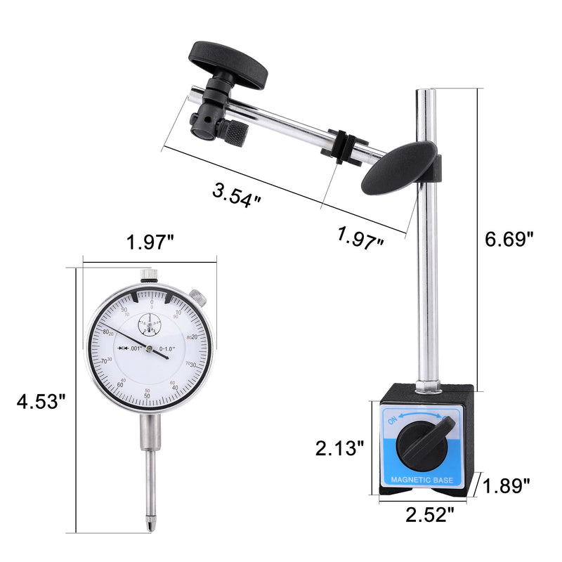 [Australia - AusPower] - Mornajina Dial Indicator with Magnetic Base 0-1.0" Tester Gage, Dial Test Indicator 0.001" Precision, Magnetic Dial Indicator Base Holder with Fine Adjustment 1) 0-1.0" Tester Gage, 0.001" Precision 