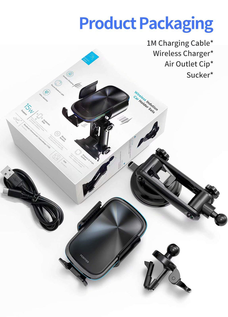 [Australia - AusPower] - PERFFIER Wireless Car Charger 15W Qi Fast Charger and Air Vent Phone Holder Auto Clamping Wireless Car Charger Mount Compatible for iPhone 12/11/XR, Samsung S20/S10, and Any QI Cell Phone(Black) Black 