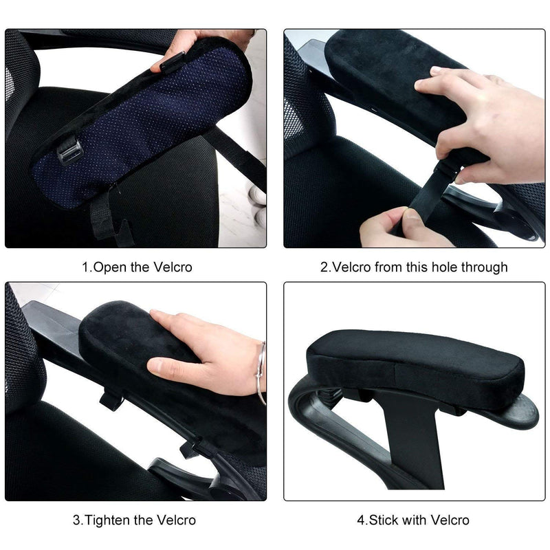 [Australia - AusPower] - 2 Pack Office Chair Armrest Pads Covers with Memory Foam Elbow Pillow for Forearm Pressure Relief, Black Arm Rest Covers for Office Chairs, Wheelchair, Comfy Gaming Chair 