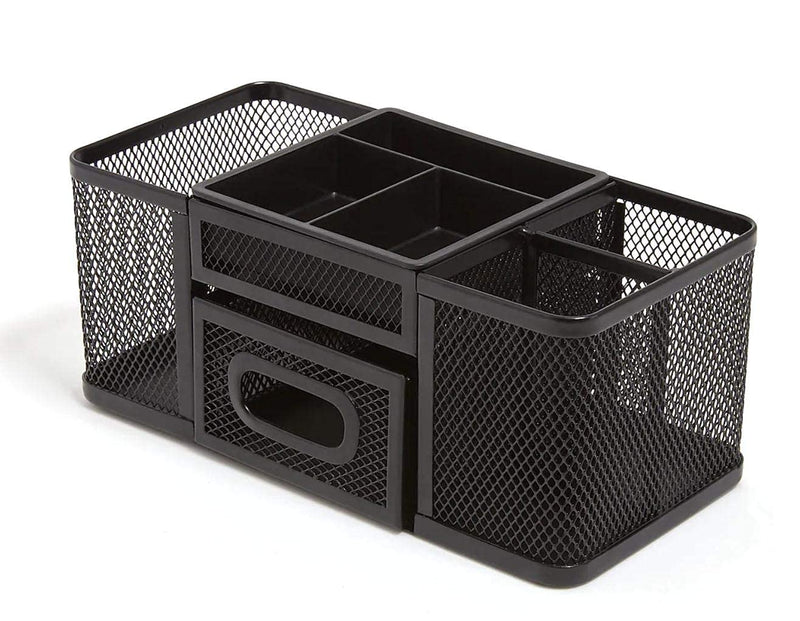 [Australia - AusPower] - 1InTheOffice Desk Supplies Organizer, Desk Caddy 7-Compartment Wire Mesh Accessory Holder, Matte Black 