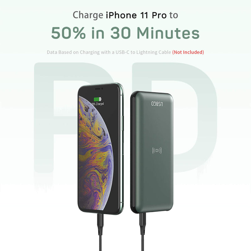 [Australia - AusPower] - USBGD Wireless Portable Charger Power Bank 10000mAh, Mobile Phone External Battery Pack with USB-C PD Fast Charge and Quick Charge 3.0 Compatible with iPhone, Samsung, AirPods(2 Short Cables Included) 