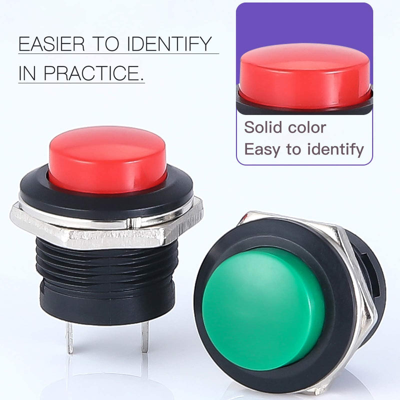 [Australia - AusPower] - 24Pcs 16MM Momentary Push Button on Off Switch Assorted Red Green Yellow Blue White Black,3A 250V AC 2-Pin Self-Resetting Mini Round Switch 