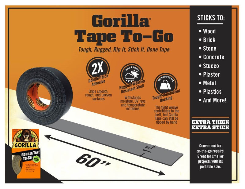 [Australia - AusPower] - Gorilla Tape, Mini Duct Tape to-Go, 1" x 10 yd Travel Size, Black, (Pack of 2) 2 Pack 