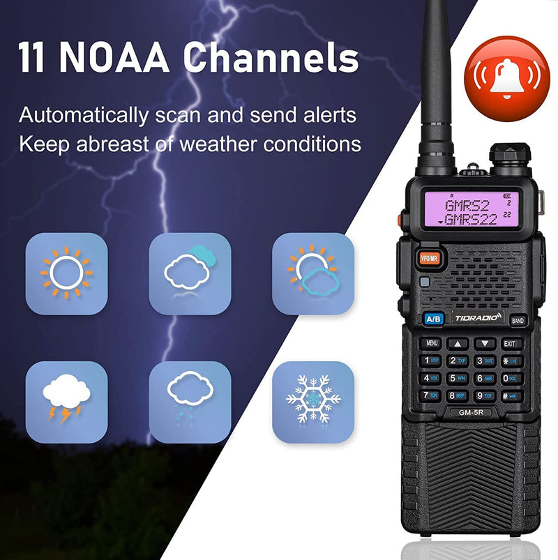 [Australia - AusPower] - TIDRADIO GM-5R GMRS Radio with Wireless Programmer, Two-Way Radio GMRS Repeater Capable, with 3800mAh Extended Battery, Dual Band Scanning Receiver and 11 NOAA Weather 1P with Wireless Programmer 