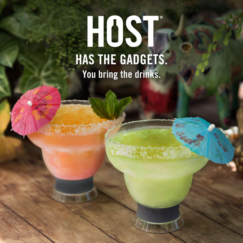 [Australia - AusPower] - Host Freeze Stemless Margarita Glass Insulated Gel Chiller, Plastic Double Wall Frozen Cocktail Cup, Set of 2 Cups, 12 oz, Grey Gray 