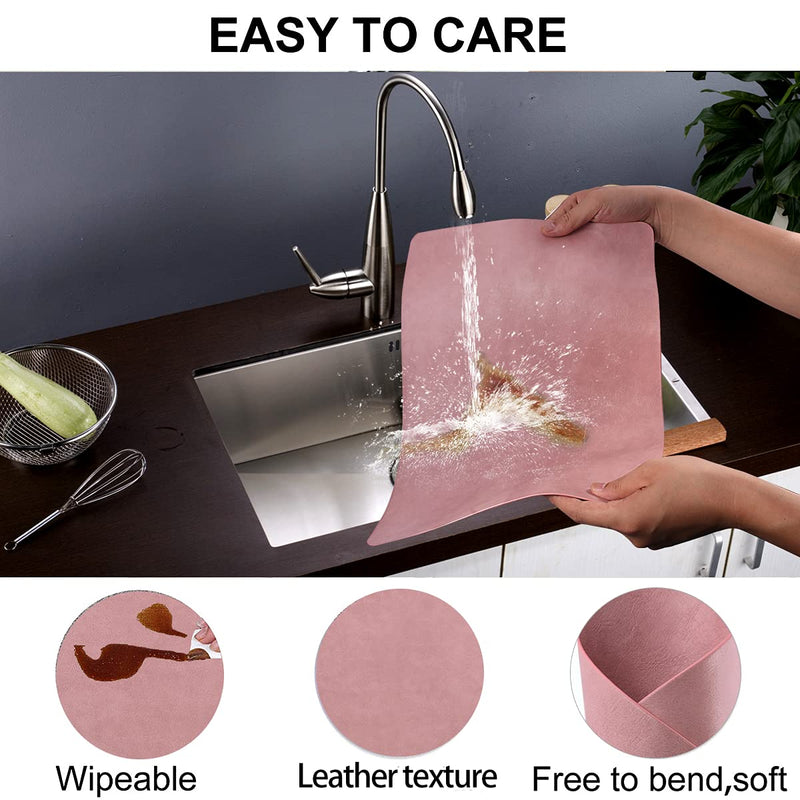 [Australia - AusPower] - Placemats,Placemats for Dining Table Set of 4,11.8" x 17"Reusable Faux Leather Heat-Resistant Place Mats,Waterproof Table Mats,Non-Slip for Dining Table Decor (Pink, 4) Pink 