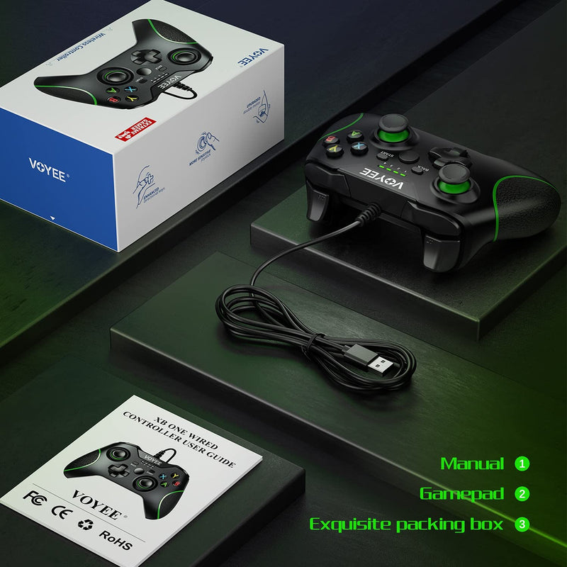 [Australia - AusPower] - VOYEE Wired Controller Compatible with Xbox One/X/S/PC Windows 10/8/7, with Headphone Jack/Double Shock/Upgraded Joystick - Black 