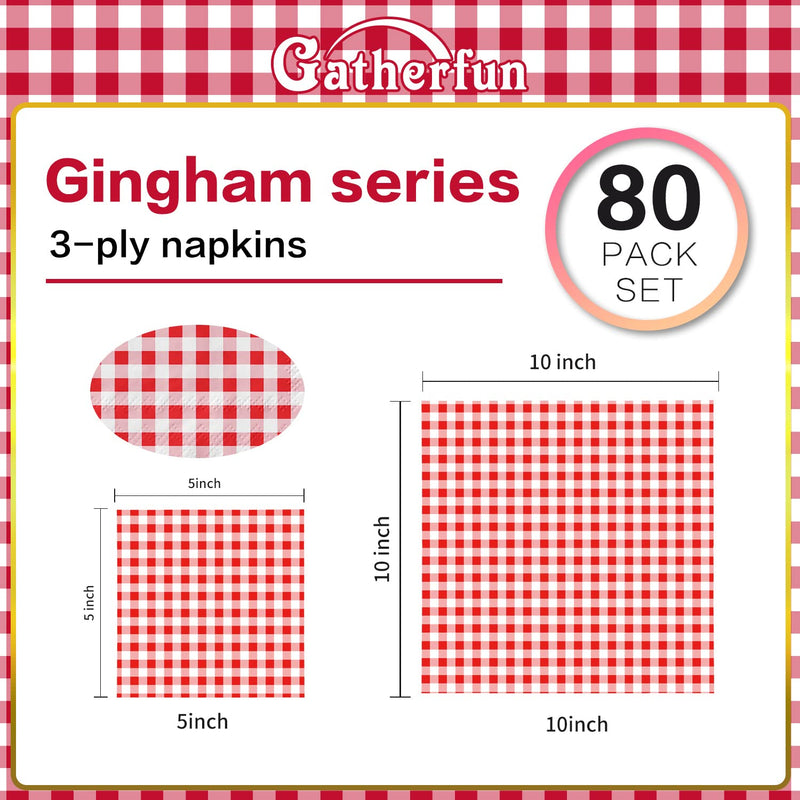 [Australia - AusPower] - Gatherfun Cocktail Napkins 3-ply 80PCS Red and White Gingham disposable Paper Napkins Beverage napkins for Restaurant Bar Picnic Birthday Party 
