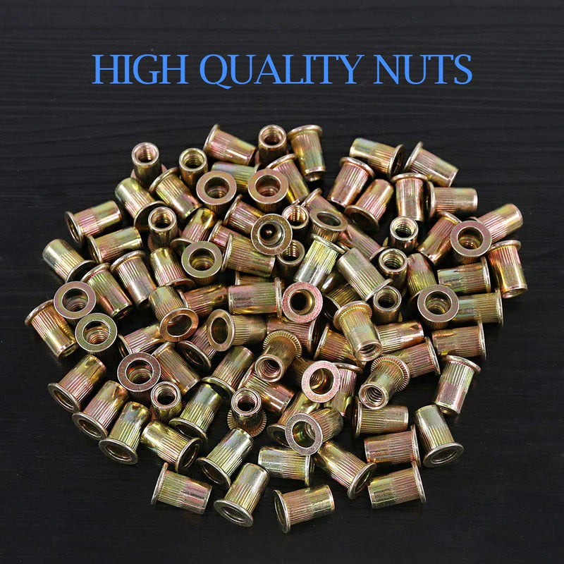 [Australia - AusPower] - Glarks 100Pcs 1/4"-20UNC Zinc Plated Carbon Steel Flat Head Rivnut Threaded Insert Nuts Set (1/4"-20UNC) 