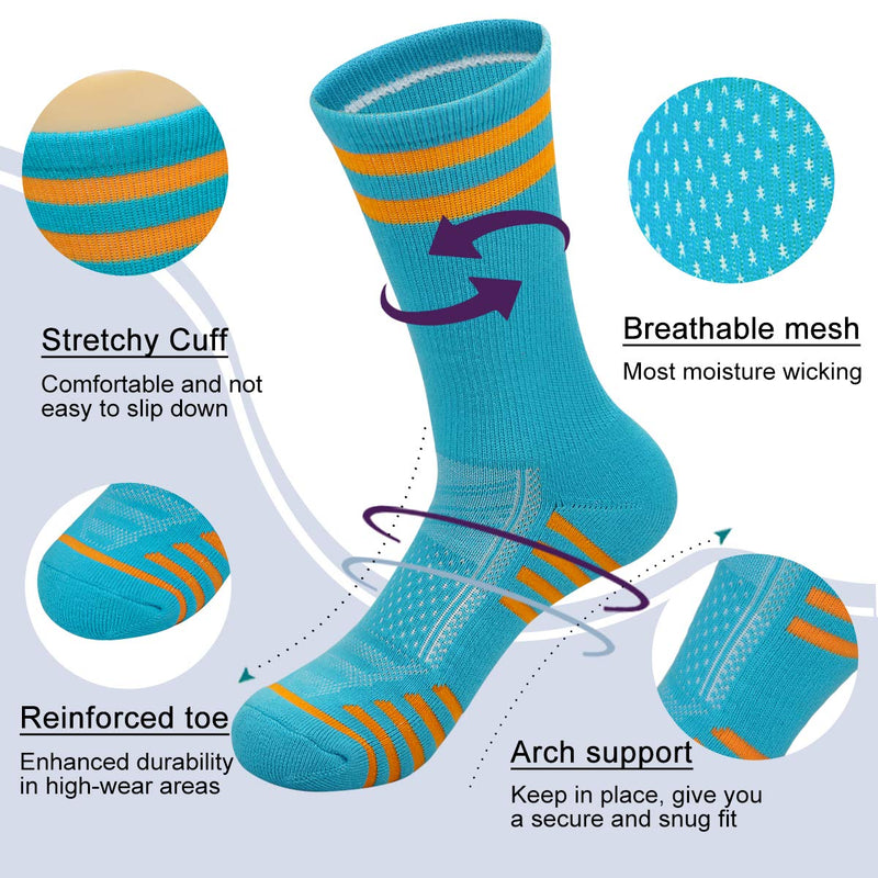 [Australia - AusPower] - FUNDENCY Women's Athletic Crew Socks 6 Pack, Running Breathable Cushion Socks with Arch Support White One Size 
