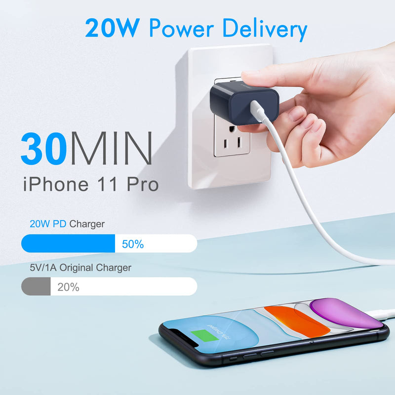 [Australia - AusPower] - iPhone Fast Charger, 20W USB C Wall Charger Adapter PD3.0 Type C Charger Compatible with iPhone 13 Mini/12 Mini/13 Pro/ 12 Pro Max /11ProMax/SE, Galaxy S20/S10/Note 20 black blue 