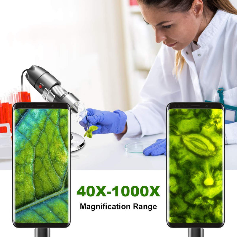 [Australia - AusPower] - USB Microscope Camera 40X to 1000X, Cainda Digital Microscope with Metal Stand & Carrying Case, Compatible with Android Windows Linux Mac, Portable Microscope Camera for Kids Students Adults (Gray) Gray 