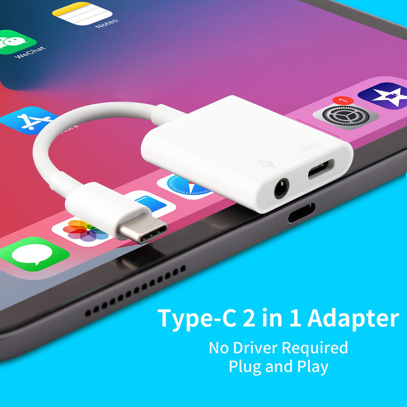 [Australia - AusPower] - USB C to 3.5mm Headphone Adapter and Charger,Type C to Aux Audio Jack with 60W PD Fast Charging for Stereo Earphones,Hi-Fi DAC Chip Support Lossless Music for iPad pro MacBook Pro/Air M1 2021(White) 