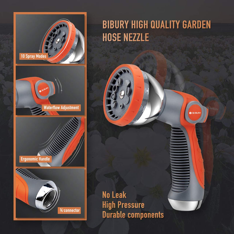 [Australia - AusPower] - Water Hose Nozzle Sprayer, BIBURY Hand Sprayer with 10 Spray Patterns and On Off Valve Thumb Control, High Pressure Garden Hose Spray Nozzle for Watering Plants, Cleaning, Car Wash and Showering Pets M 