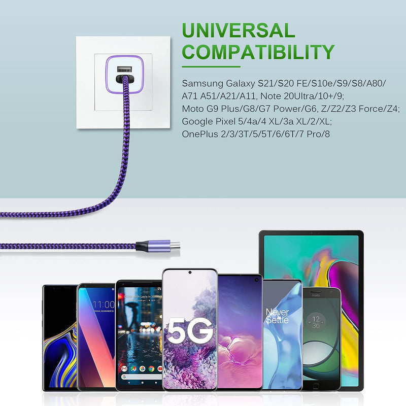 [Australia - AusPower] - USB C Charger Cable Fast Charging Cord 3PC for OnePlus Nord N200 5G/N10/10 Pro/9R/8T, Samsung Galaxy S22+/S21/S20FE/S10e/S9/S8/A13/A12/A32/A52, Pixel 6 Pro/5/4a XL/3, Moto G Power(2021)/Stylus/G9 Plus 
