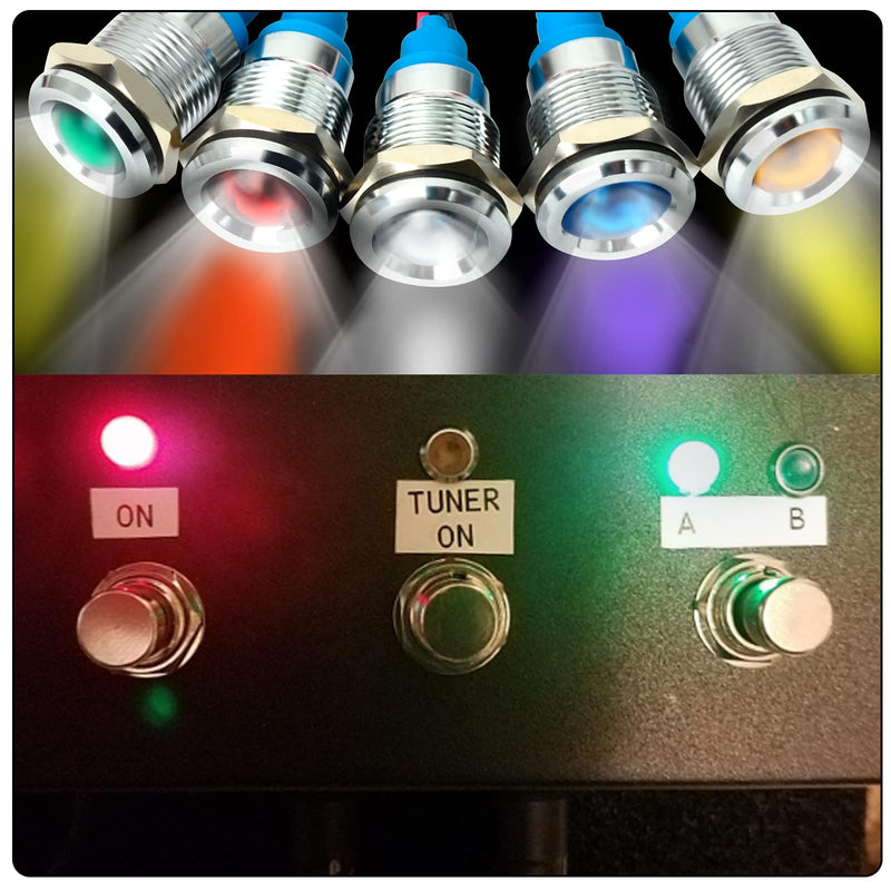[Australia - AusPower] - GASHER 12V/24V/110V 20mA Energy Saving Indicator Light Mounting Hole Size 8mm(5/16inch) Green Yellow Red Blue White 5 PCS 8MM（12V） 