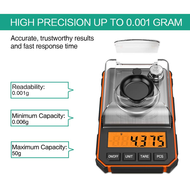 [Australia - AusPower] - ORIA Digital Milligram Scale, Portable Mini Scale, 0.001g Precise Graduation, Professional Pocket Scale with 50g Calibration Weights Tweezers (Batteries Included) 