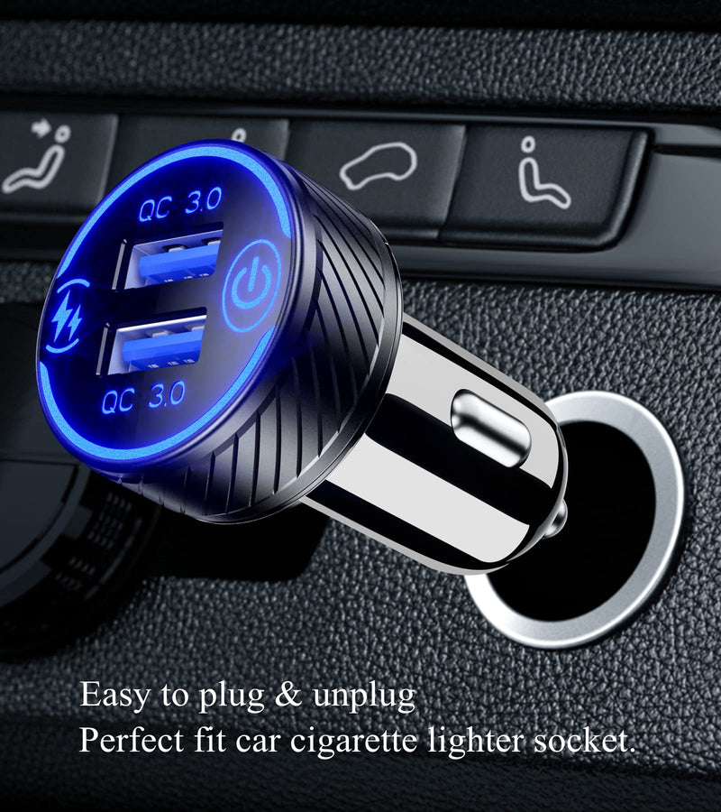 [Australia - AusPower] - BRCOVAN Car Charger, 36W 3A Fast Charge Car Charger Adapter, Dual QC3.0 Port USB Car Phone Charger with Touch Switch & Blue LED 
