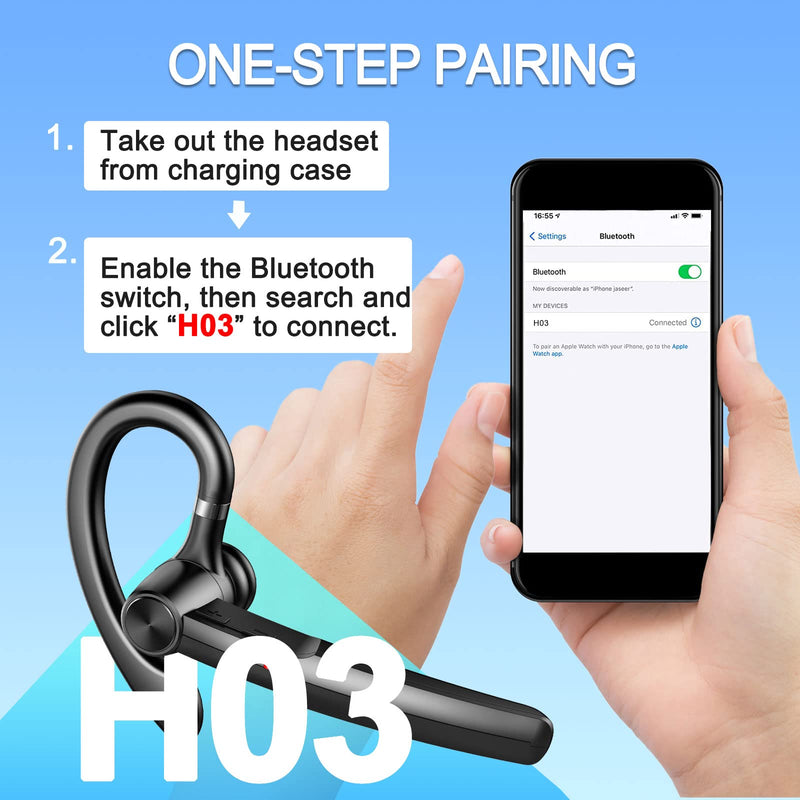 [Australia - AusPower] - Hsility Bluetooth Headset for Cell Phones 500Hrs Standby Time with LED Charging Case 270 Degrees Rotatable Mic Hands Free Touch Control and Bluetooth 5.1 Version 